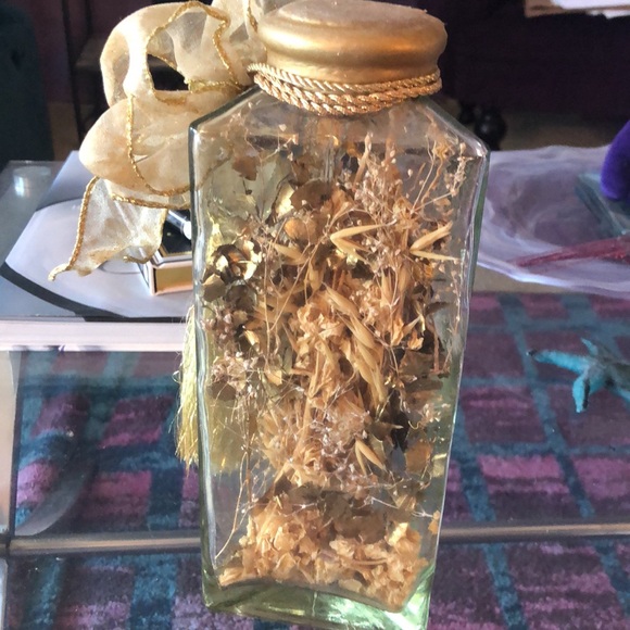 TRIANGLE JAR WITH GOLDEN DECORATIONS, BOW, & TASSELS • 9.75” x 4” - Picture 6 of 9